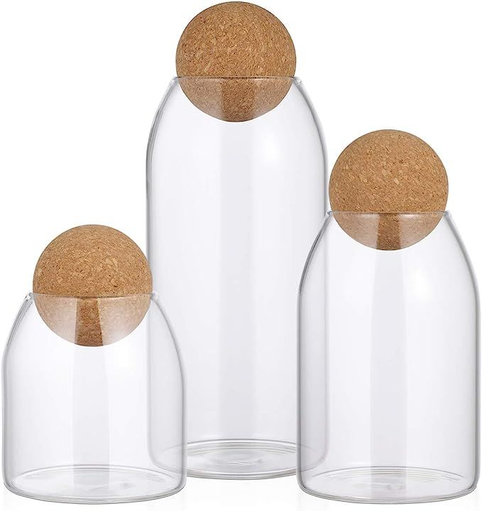 BESTonZON 3pcs Glass Storage Jar with Wood Lid Ball Clear Candy Jar Food Storage Canister for Ser... | Amazon (US)