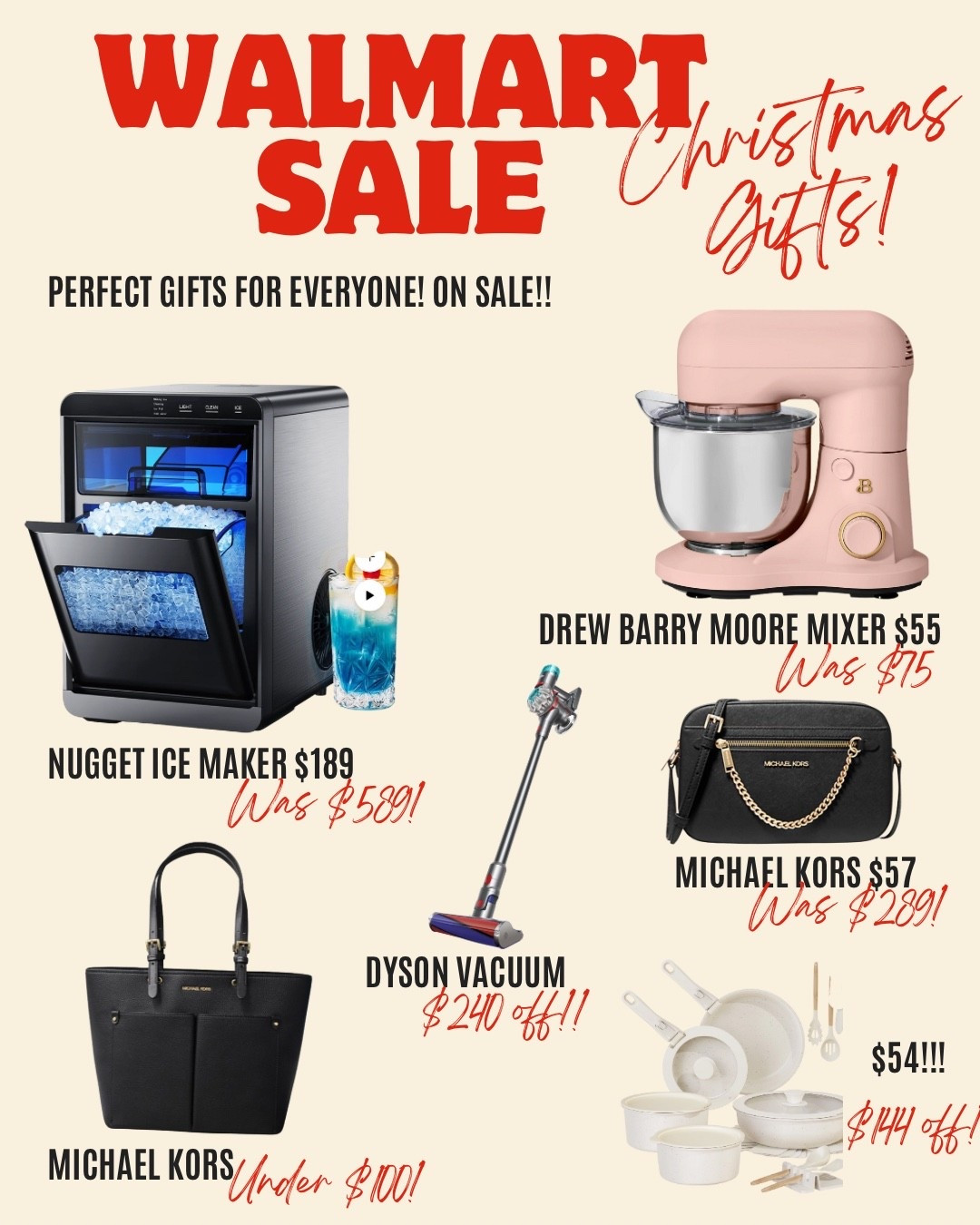 Major markdowns on top gifts — perfect for everyone on your list! Shop viral favorites like the Drew Barrymore mixer, Dyson vacuum, nugget ice maker, and Michael Kors bags — all at unbelievable prices! ✨
Save BIG on Walmart holiday deals, Christmas gift ideas, and must-have kitchen + home finds before they’re gone! 

#LTKSaleAlert #LTKFindsUnder100 #LTKFindsUnder50