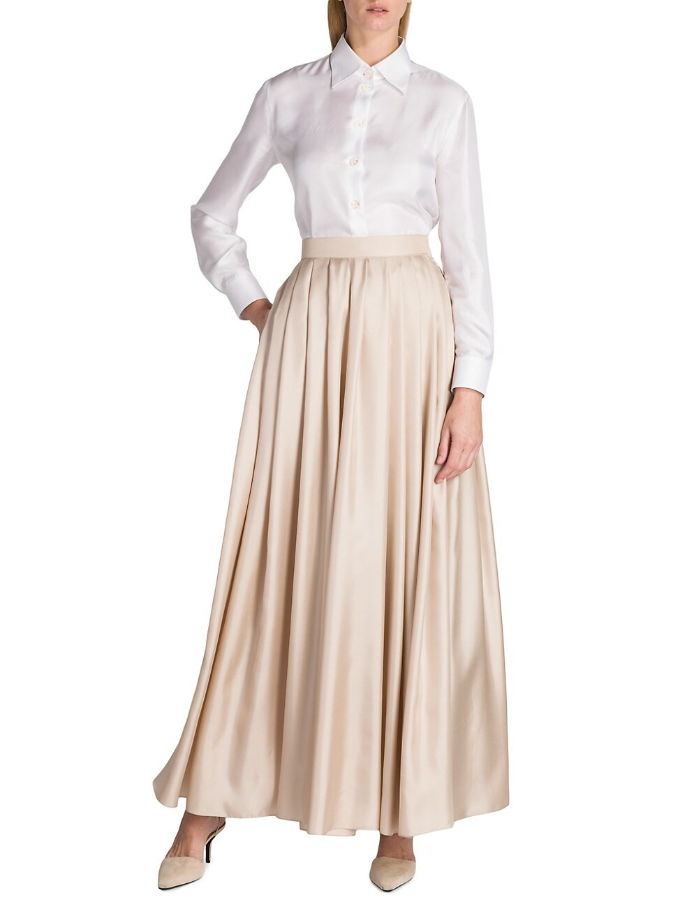 Silk Twill Pleated Maxi Skirt | Saks Fifth Avenue