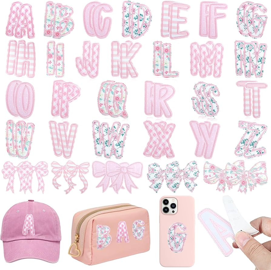 NICEVINYL Self-Adhesive Letter Patches for Kids: 62Pcs Pink Letters Fabric Stickers Patches for B... | Amazon (US)