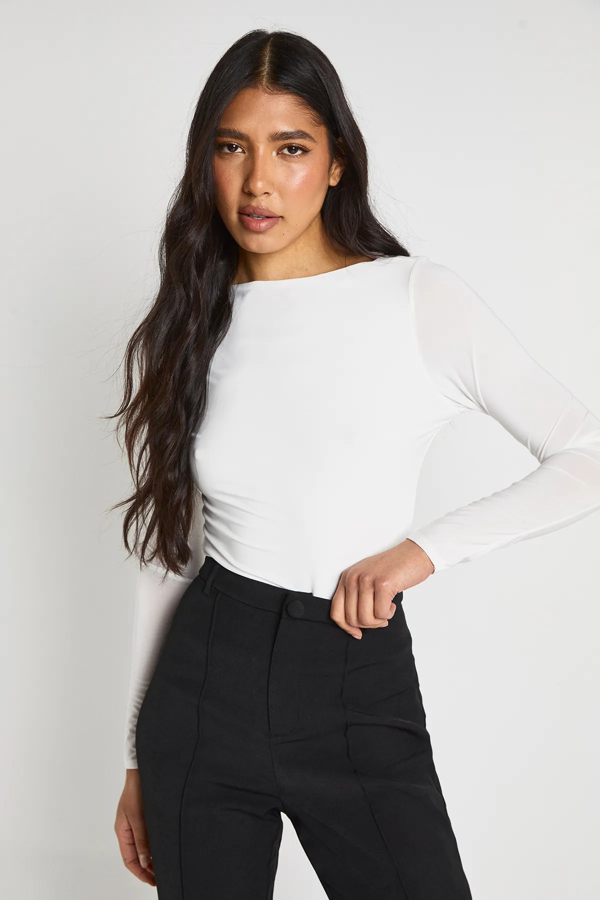White Tall Double Layer Slinky Long Sleeve Top | Boohoo | Boohoo.com (UK & IE)