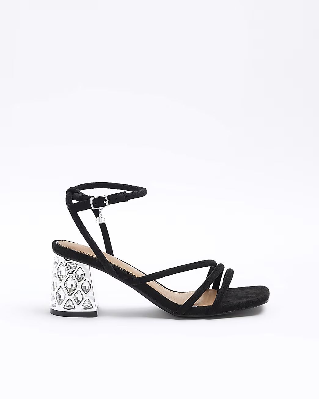 Black diamante heel strappy sandals | River Island (UK & IE)