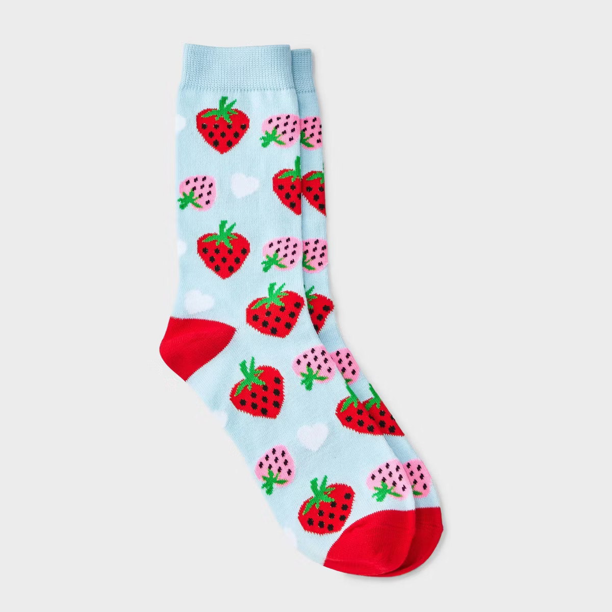 Women's Strawberry Love Valentine's Day Crew Socks - Blue/Red/Pink 4-10 | Target