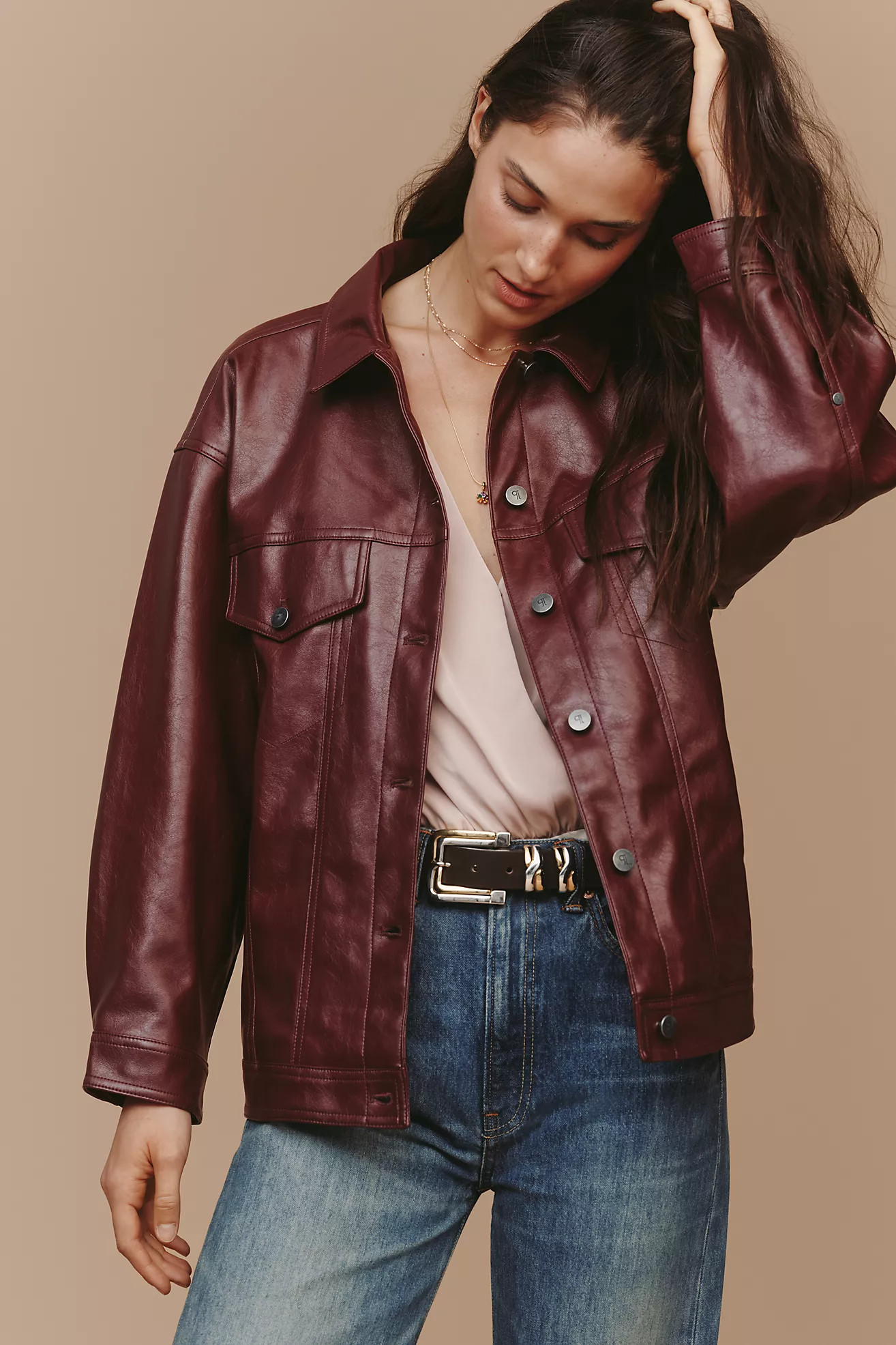 The Weston Faux-Leather Boyfriend Jacket by Pilcro | Anthropologie (US)