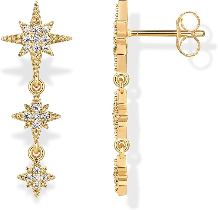 PAVOI 14K Gold Plated 925 Sterling Silver Posts Cubic Zirconia North Star Drop Dangle Earrings fo... | Amazon (US)