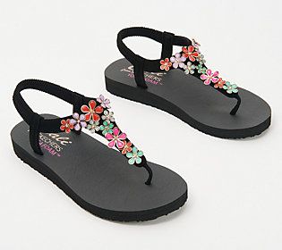 Skechers Meditation Embellished Thong Sandals - Glass Daisy | QVC