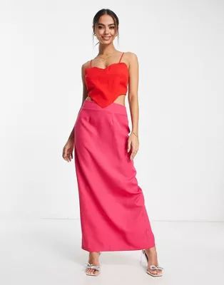Never Fully Dressed heart cut-out maxi dress in red and pink | ASOS (Global)