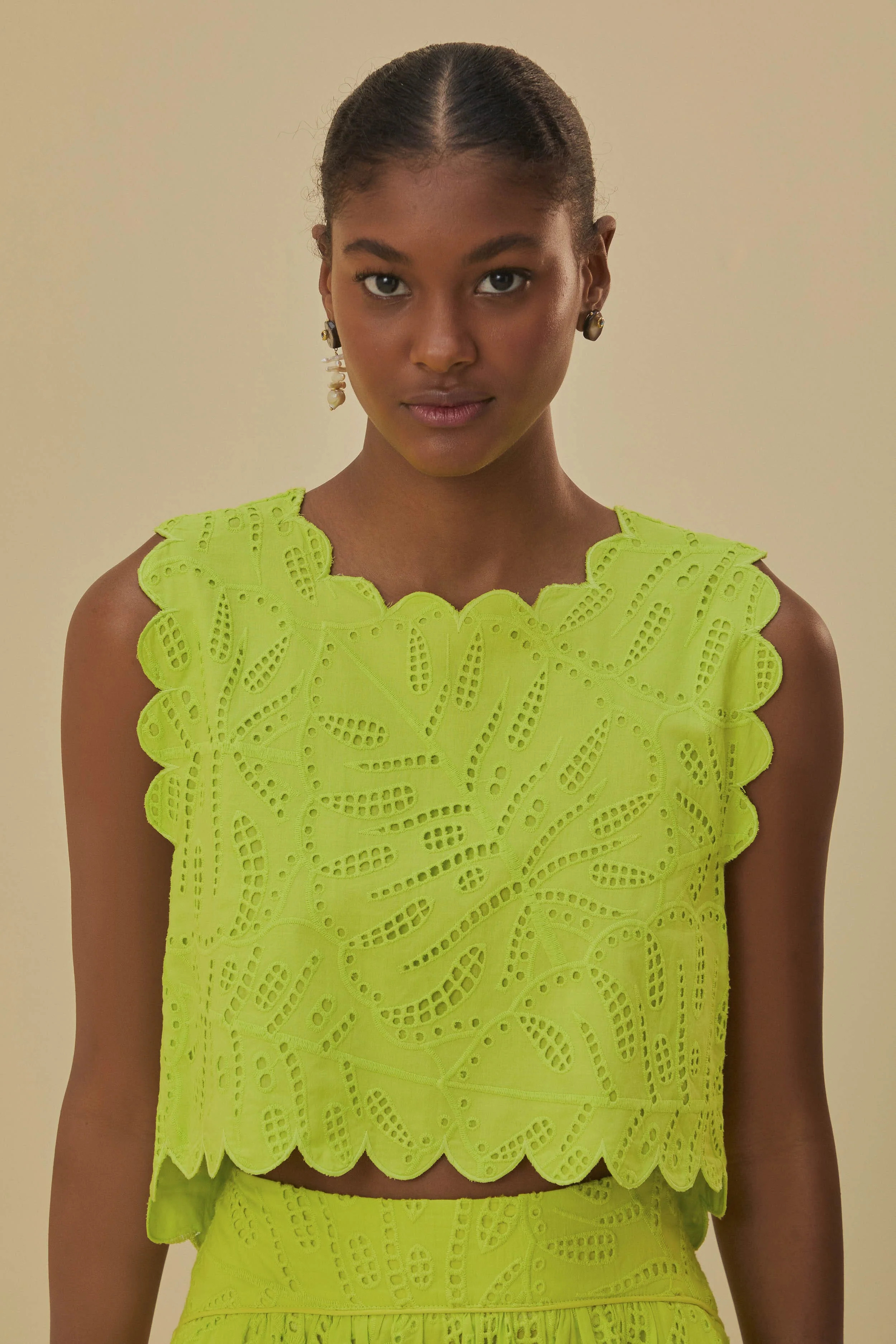 Green Monstera Eyelet Crop Top | FarmRio (US)