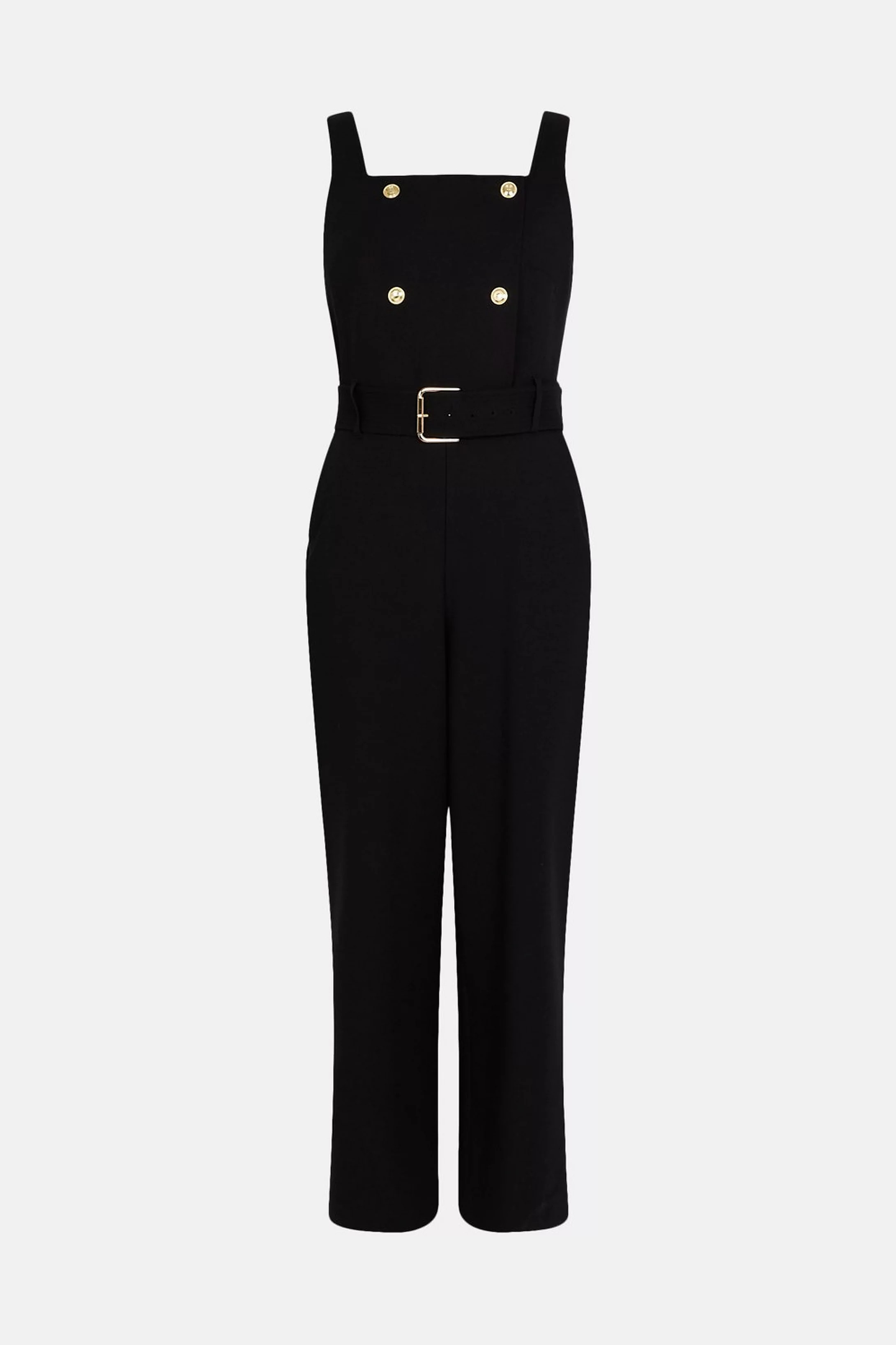 Compact Stretch Pinafore Crop Wide Jumpsuit | Karen Millen UK & IE