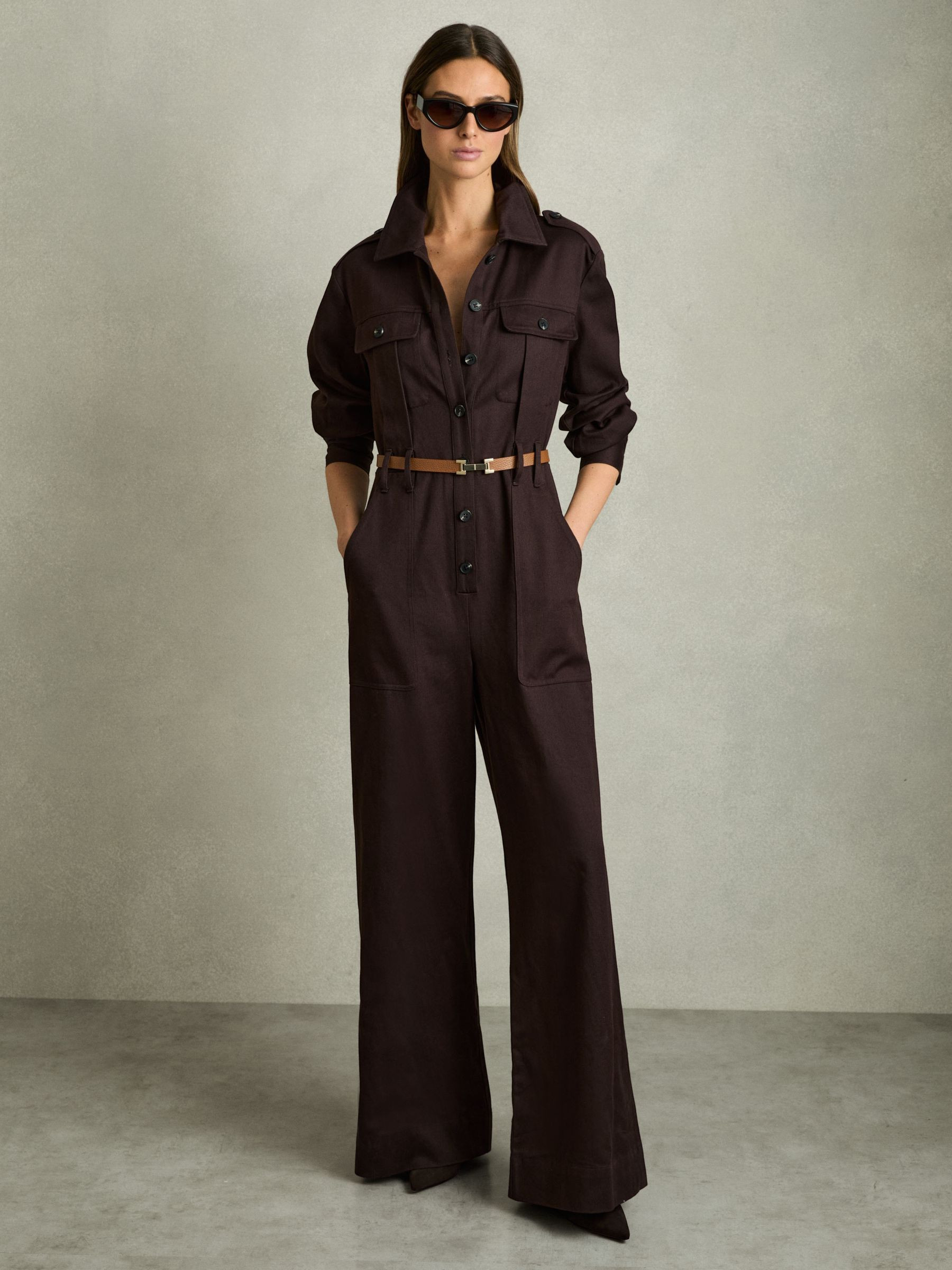 Reiss Leather Square Hinge Belt in Tan - REISS | Reiss UK