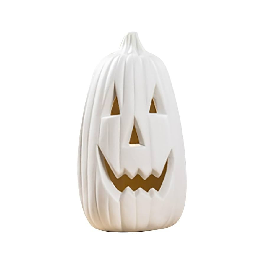 Halloween White Pumpkin Decorations for Home, Large Plastic Jack O' Lantern, Reusable Hand-Carved... | Amazon (US)