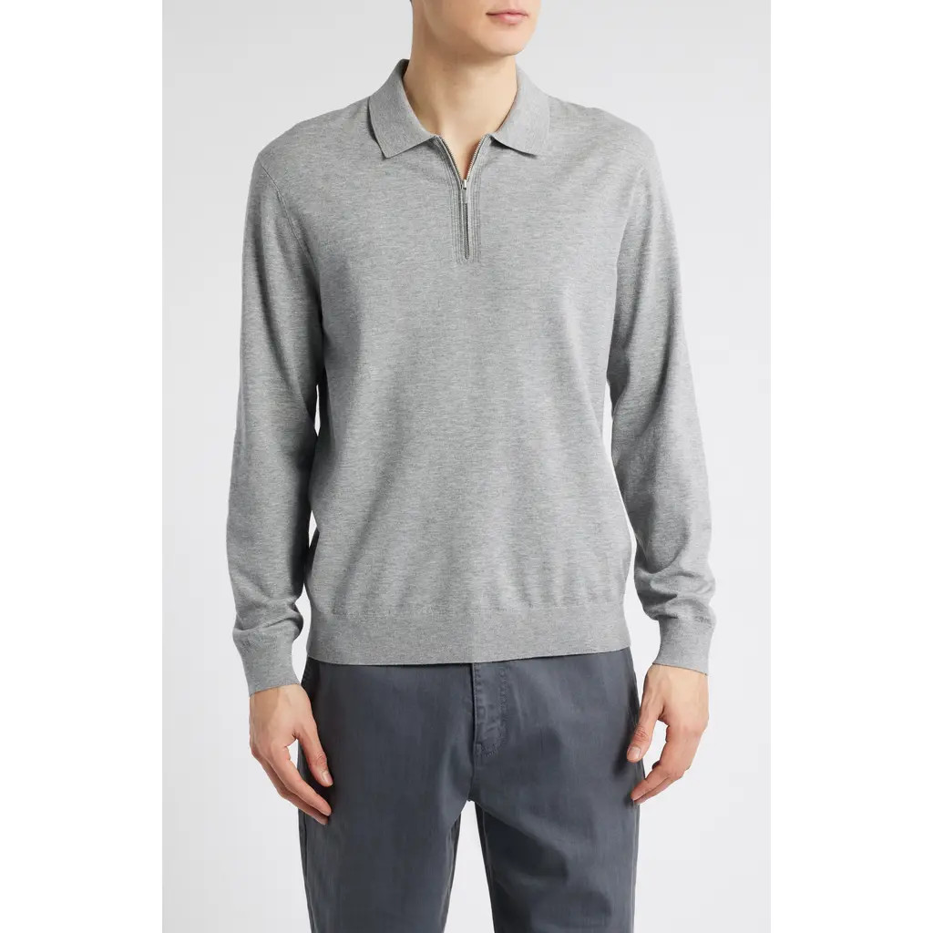Theory Long Sleeve Quarter Zip Polo Sweater in Melange Gray at Nordstrom Rack, Size Xx-Large | Nordstrom Rack