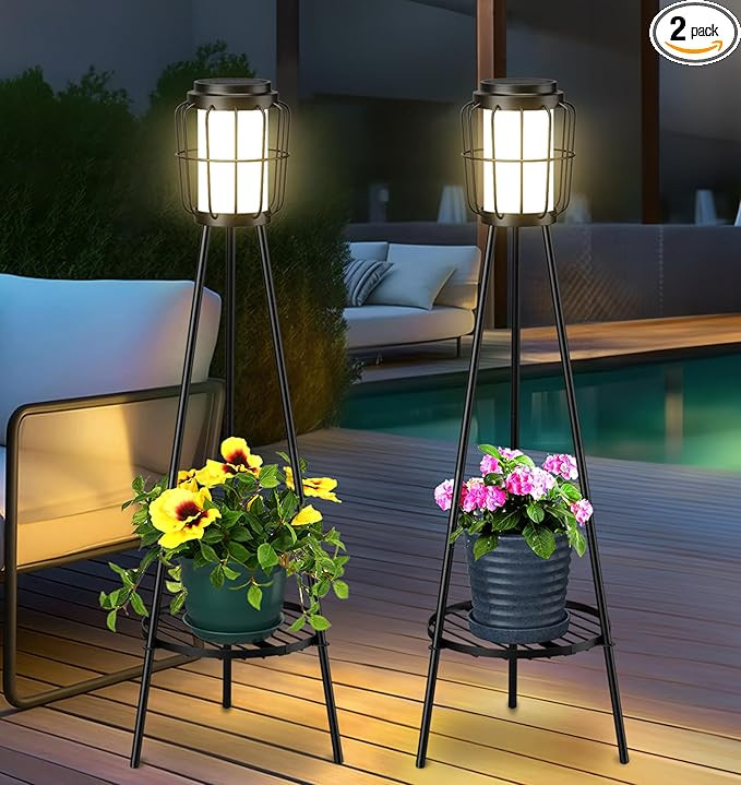 2 Pack Solar Lights with Plant Stand, Outdoor Floor Lamps, Waterproof Solar Powered Floor Lamps f... | Amazon (US)