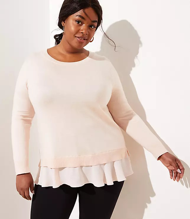 LOFT Plus Flounce Mixed Media Sweater | LOFT