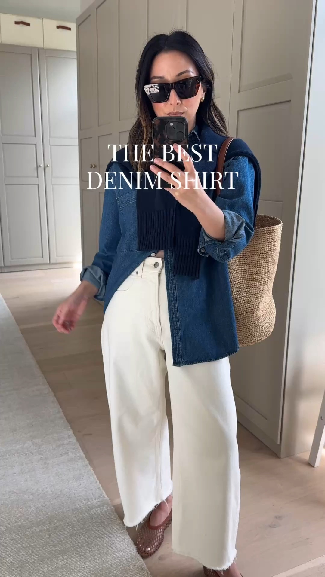 the best denim shirt- perfectly oversized and the best wash👏🏼 

AYR button down xs
Everlane curve Jean 26 - sized up and cut hems. 
Staud netted flats 35
Everlane cottons sweater xs
J.crew raffia bag
Dorsey James necklace 15”
Quince earrings
Celine sunglasses 

Summer outfits, petite style, mom outfits

#LTKmomlife #LTKootd #LTKPetite
