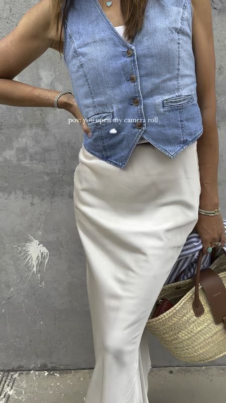 Sunday fits 
Denim vest small
Satin skirt small
Sandals Tts I wear 9
Paris 64 straw bag 

#LTKShoeCrush #LTKWorkwear