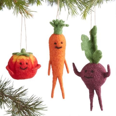 Felted Wool Veggie Ornaments Set of 3 | World Market