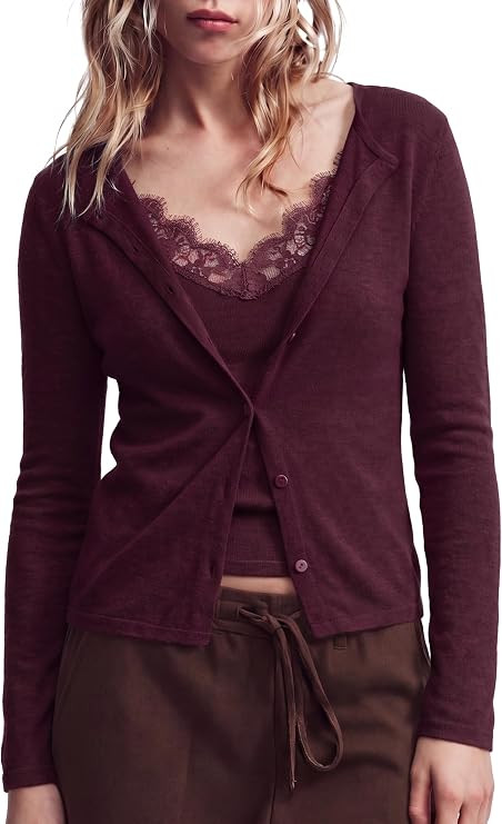 SUUKSESS Women Cashmere Blend Lace Sweater Button Down Long Sleeve Top | Amazon (US)