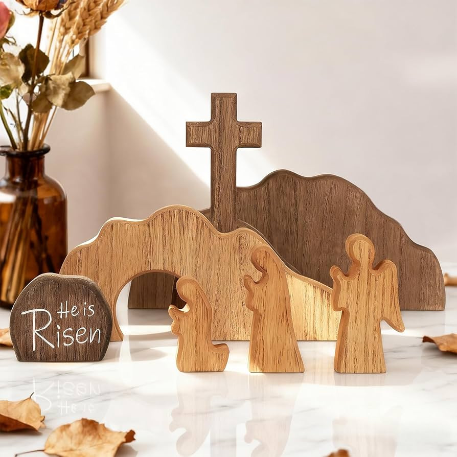 Glintoper Empty Tomb Easter Scene and Cross Decoration, 7pcs Wooden Easter Resurrection Scene Cro... | Amazon (US)