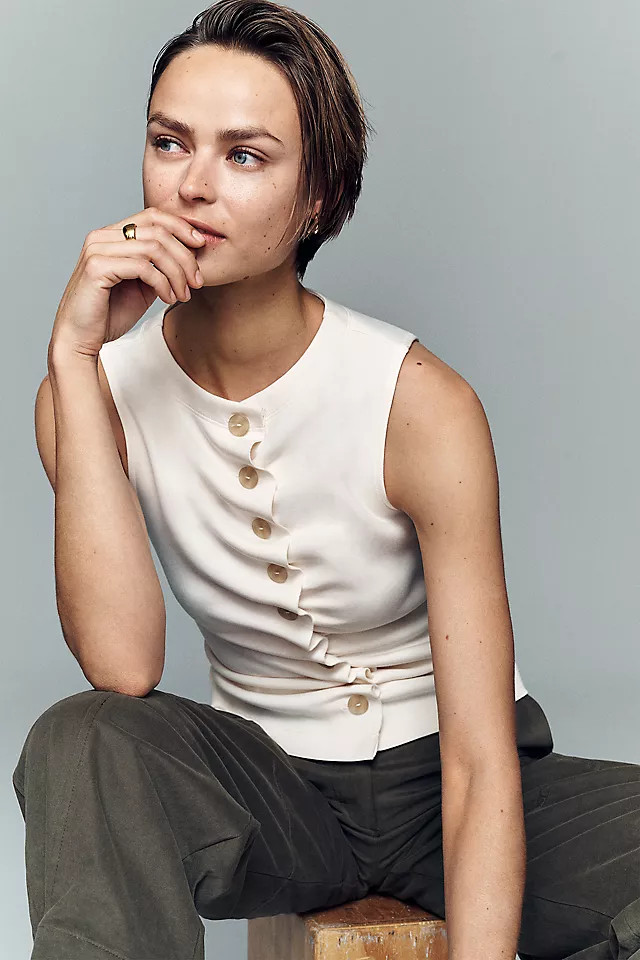 Ruched Sleeveless Buttondown Top | Anthropologie (US)
