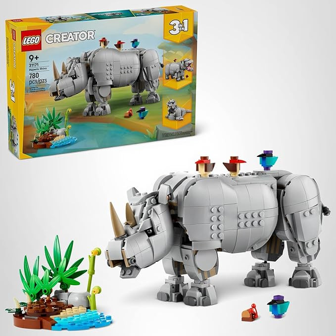LEGO Creator 3 in 1 Wild Animals: Majestic Rhino with Birds Building Toys for Kids - Safari Prete... | Amazon (US)