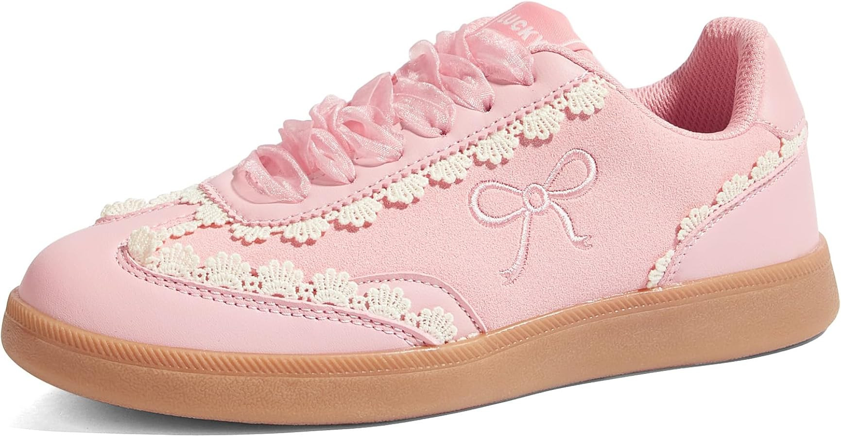 LUCKY STEP Women’s Lace Detail Casual Sneakers Organza Ribbon Lace-Up Fashion Vintage Gum Sole ... | Amazon (US)