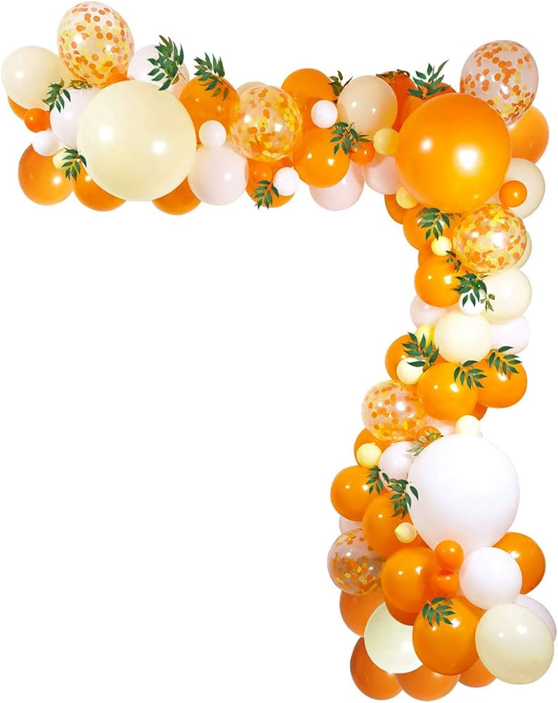 112pcs Little Cutie Orange Yellow White Balloon Garland Arch kit with Artificial Willow Leaves fo... | Amazon (US)