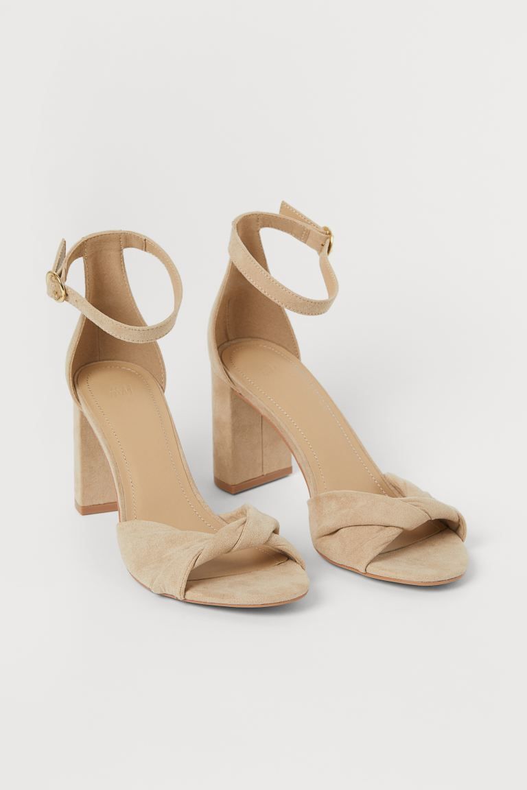 Sandals with a twisted detail at front, adjustable ankle strap with metal buckle, covered heels, ... | H&M (US + CA)