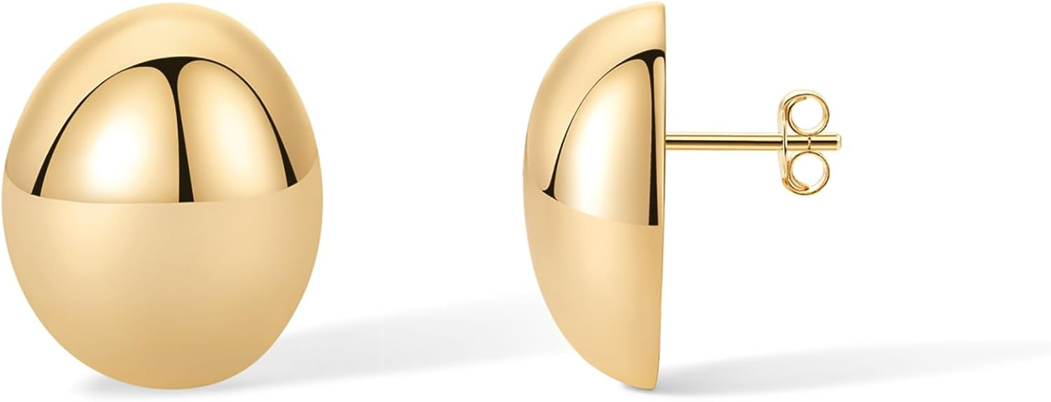PAVOI 14K Gold Plated Vintage Dome Retro Rounded Button Half Ball Stud Earrings for Women | Gold ... | Amazon (US)