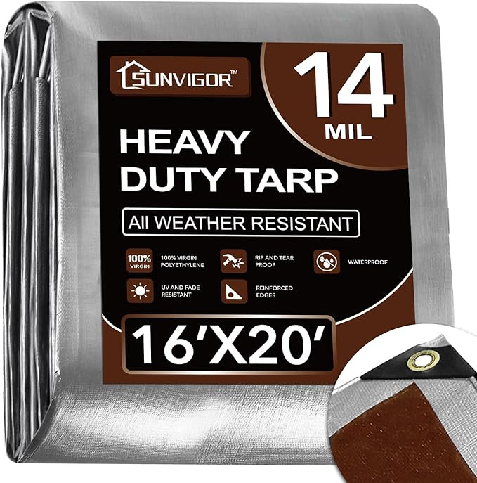 Sunvigor Tarp Waterproof 16x20Ft, Heavy Duty Tarp Cover Extra Thick 14 Mil Tear and UV Resistant,... | Amazon (US)