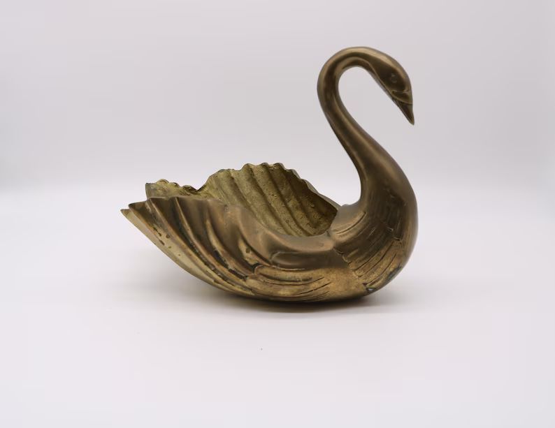 Vintage Brass Swan Tabletop Trinket Dish - Etsy | Etsy (US)