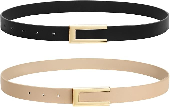 SANSTHS 2 Pack Skinny Leather Belts for Women, Ladies Thin Waist Belt for Dresses Jeans Pants wit... | Amazon (US)