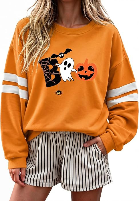 Women's Varsity Striped Oversized Sweatshirt Crewneck Fall Pullover Tops | Amazon (US)