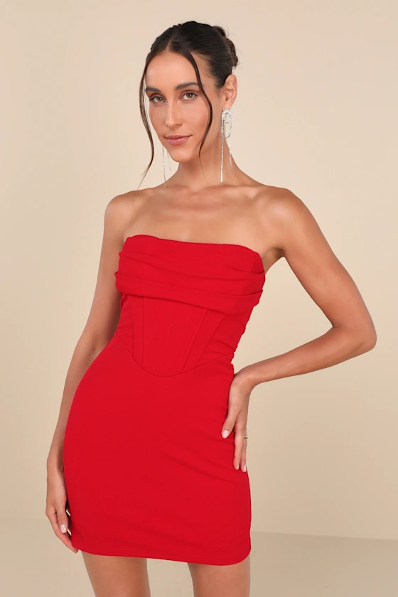 Dramatic Intent Red Strapless Corset Bodycon Mini Dress | Lulus
