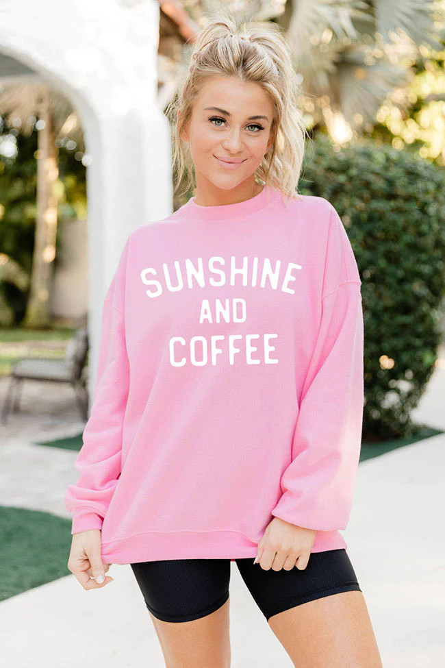 Sunshine and Coffee Pink Oversized Graphic Sweatshirt | Pink Lily