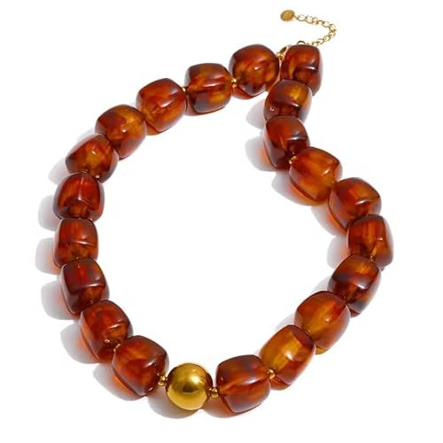 Mchic Amber Beaded Choker Necklace for Women Chunky Square Acrylic Beads | Amazon (US)