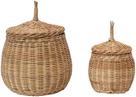 Creative Co-Op Hand-Woven Wicker Baskets with Lids, Set of 2 | Amazon (US)