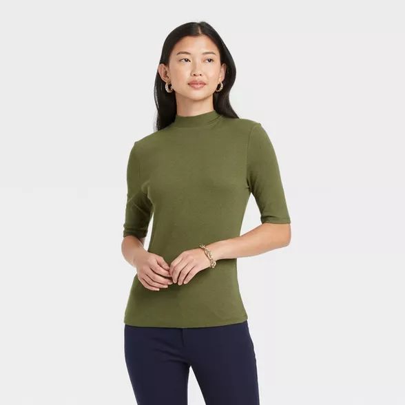 Women's Elbow Sleeve Mock Turtleneck T- Shirt - A New Day™ | Target