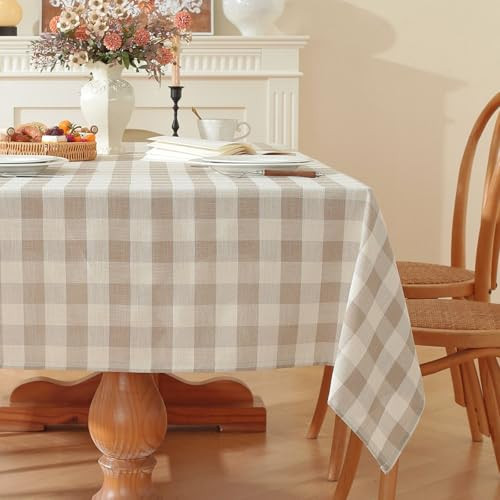 gillhov Checkered Tablecloth Rectangle Washable Buffalo Plaid Table Cloth Cotton Linen Gingham Table Cover for Picnic Kitchen Dining Room, Beige and White, 55 * 70 | Amazon (US)