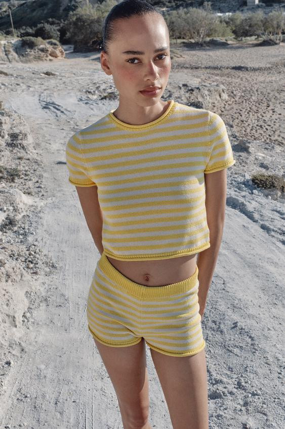 STRIPED KNIT CROP TOP | Zara UK