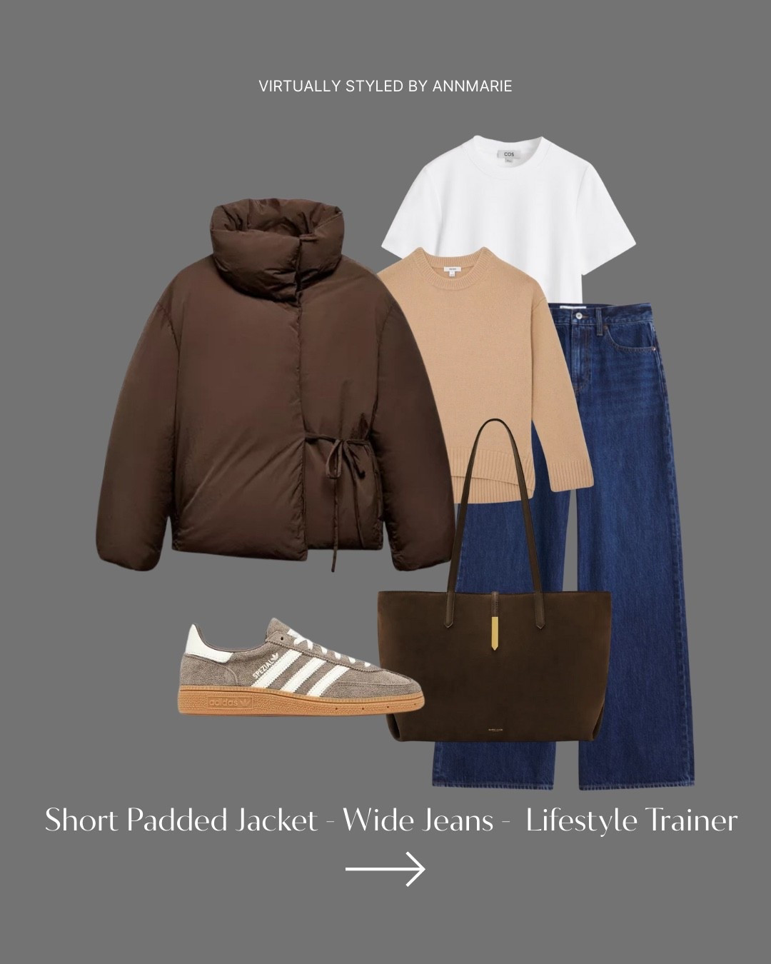 Winter outfit formula 2 short padded jacket & wide bottoms 