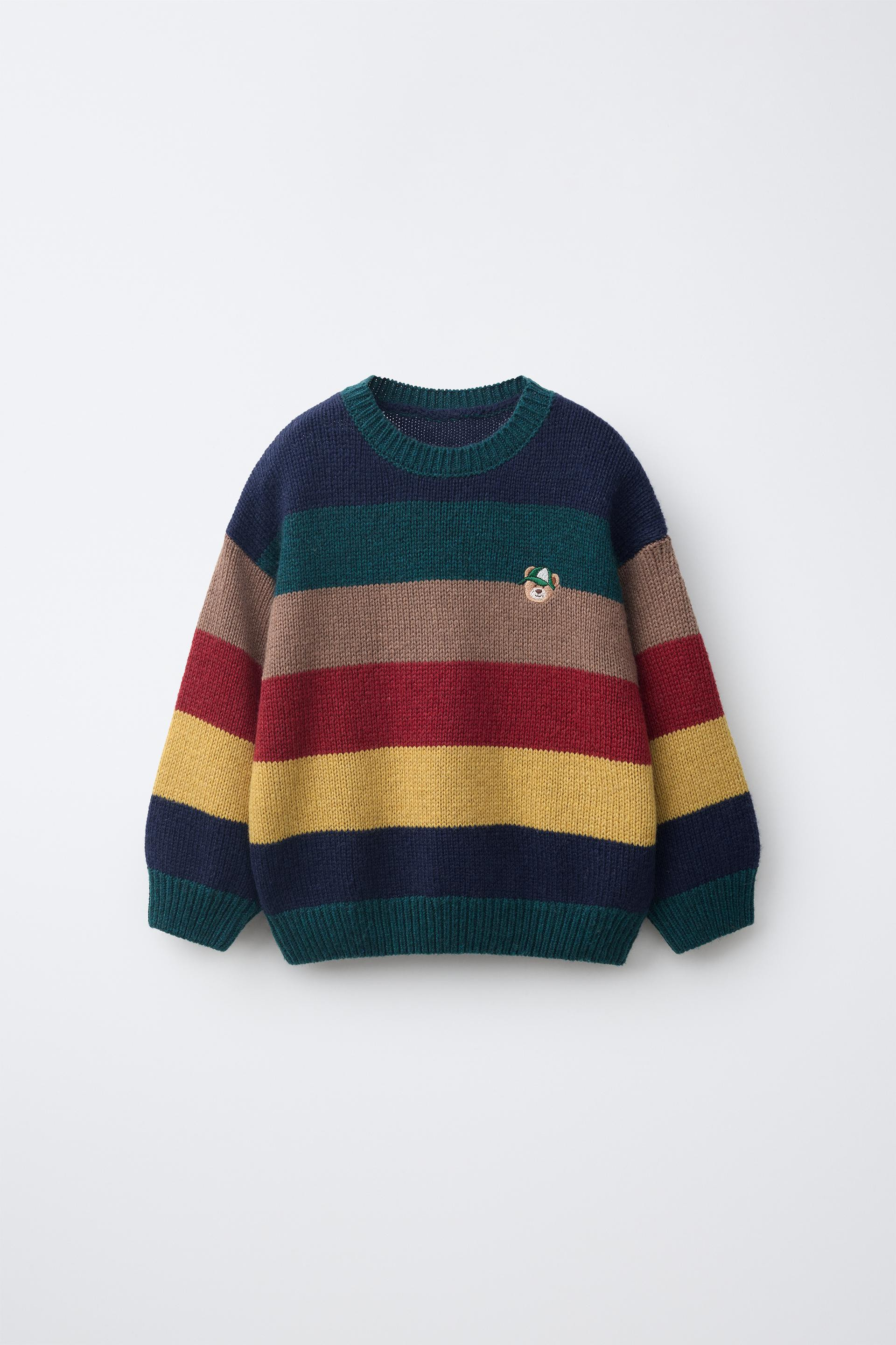 Zara - Wool-Blend Striped Embroidered Bear Jumper - Striped - 3 Years (38,6 Inches) - Kids | Zara US