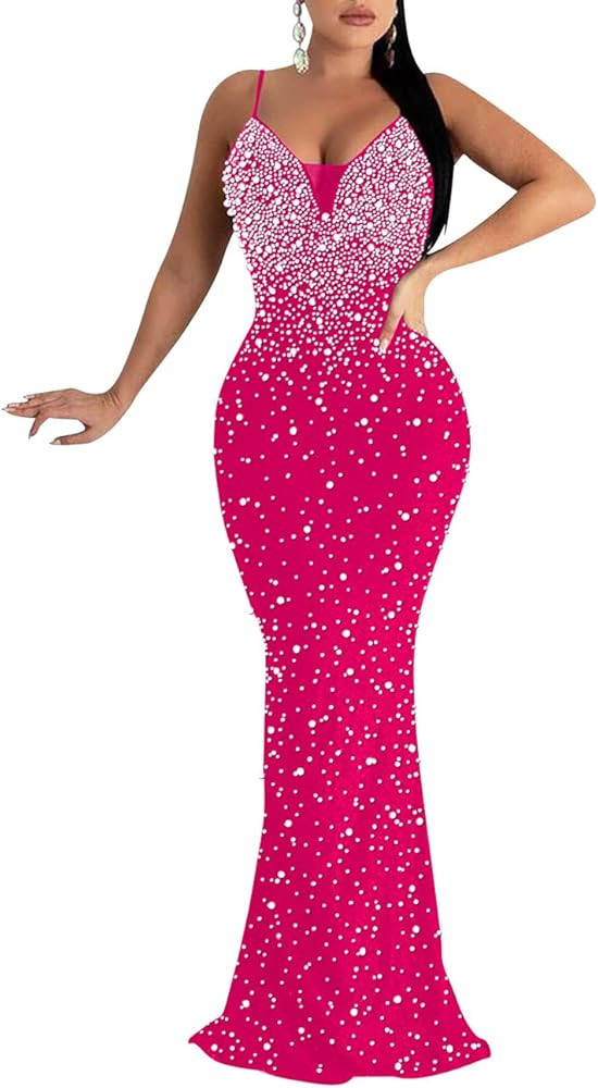 MAYFASEY Women's Sexy Elegant Rhinestone Hot Drilling Process Bodycon Dress Party Club Night Out ... | Amazon (US)