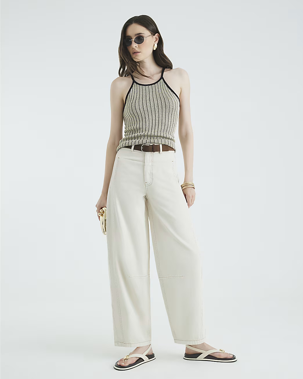Cream Belted Pocket Balloon Jeans | River Island UK & IE