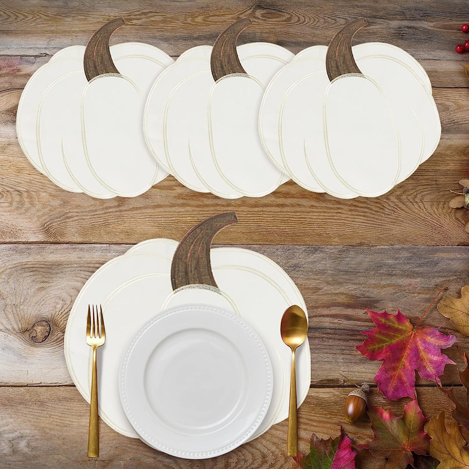 OWENIE Fall Placemats Set of 4, Thanksgiving Round Placemats with Embroidered Pumpkins, Harvest P... | Amazon (US)