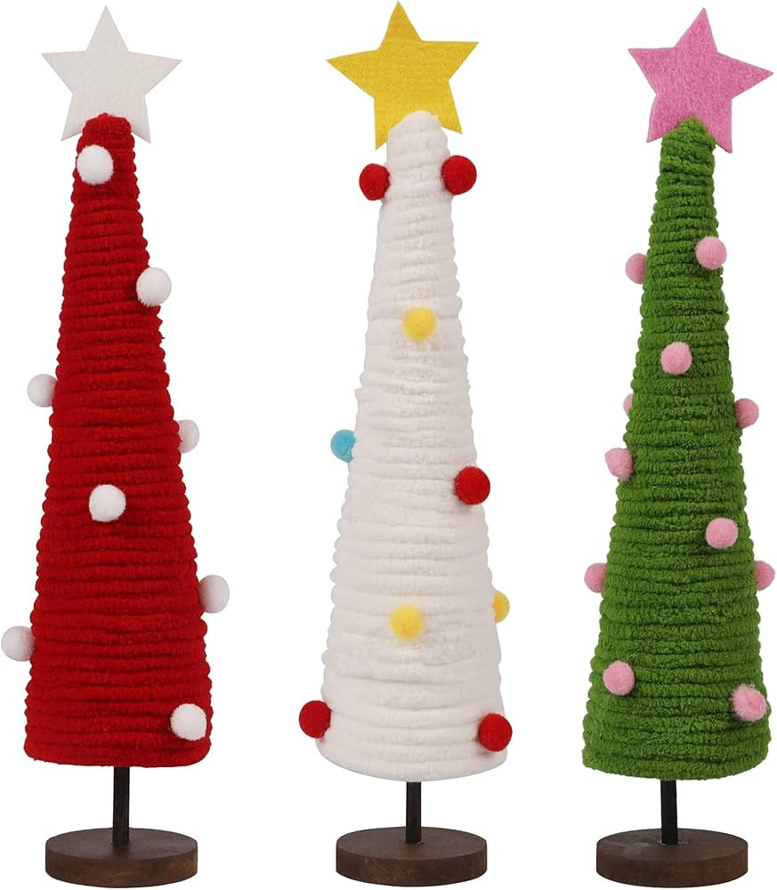 Prsildan 3 Pcs 12" Christmas Table Decorations Mini Trees, Xmas Table Trees Decorations with Topp... | Amazon (US)