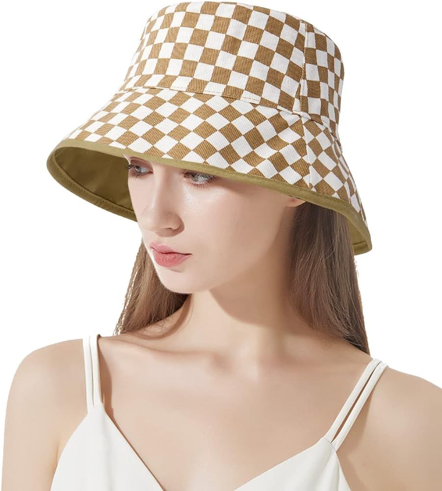 DOCILA Reversible Plaid Bucket Hat for Women Vintage Gingham Checkered Pattern Fisherman Hat Packabl | Amazon (US)