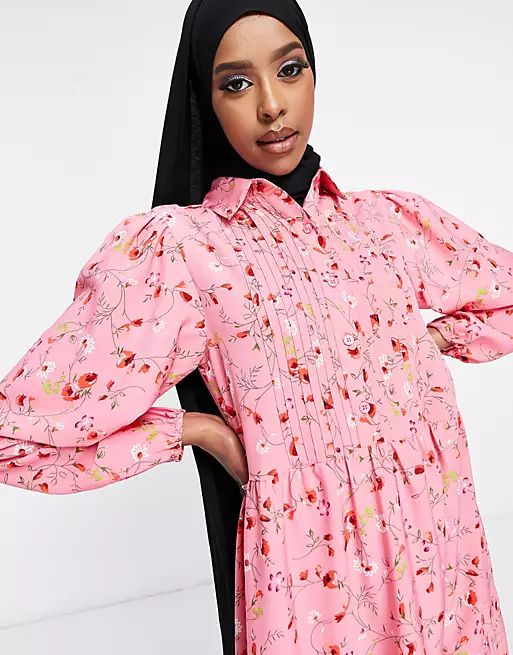 ASOS DESIGN maxi shirt dress with pin tucks in ditsy floral print | ASOS (Global)