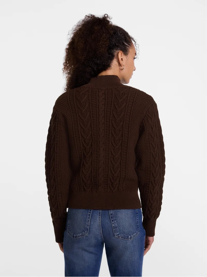 Scenario Woman's Cable Cardigan Sweater with Long Sleeves, Mid-weight, Sizes XS-XXXL | Walmart (US)