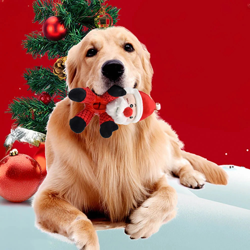 Christmas Doll Rubber Slow Feeding Squeaker Interactive Dog Toy | FunnyFuzzy Affiliate Program
